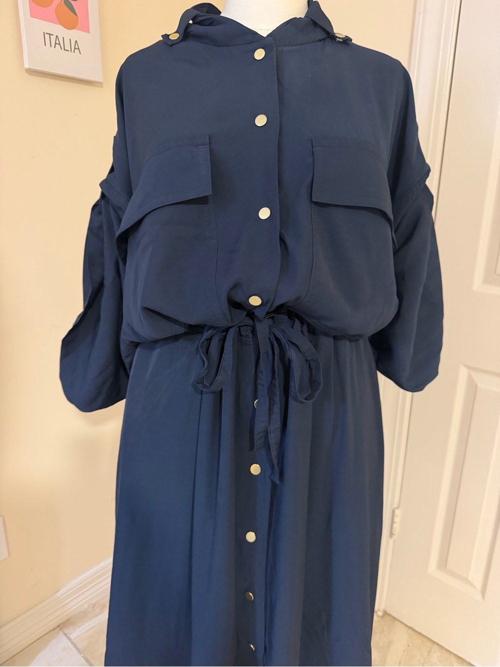 Banana Republic Navy Button-Front Maxi Dress with Drawstring